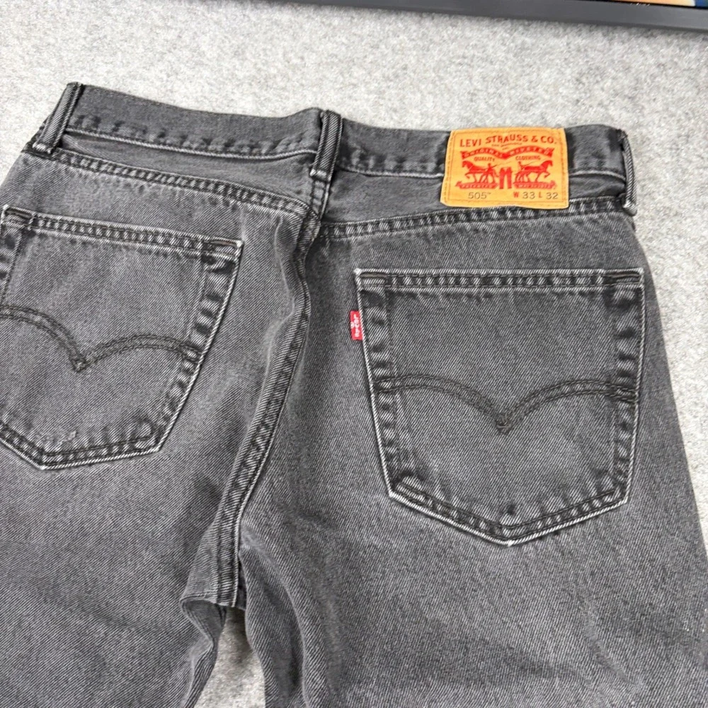 Levi's 505 Straight Leg Jeans‎ Mens 33x32 Faded Black Distressed Denim Workwear